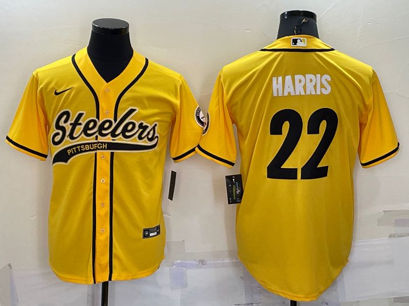 Men Pittsburgh Steelers #22 Harris Yellow 2022 Nike Co branded NFL Jersey->pittsburgh steelers->NFL Jersey